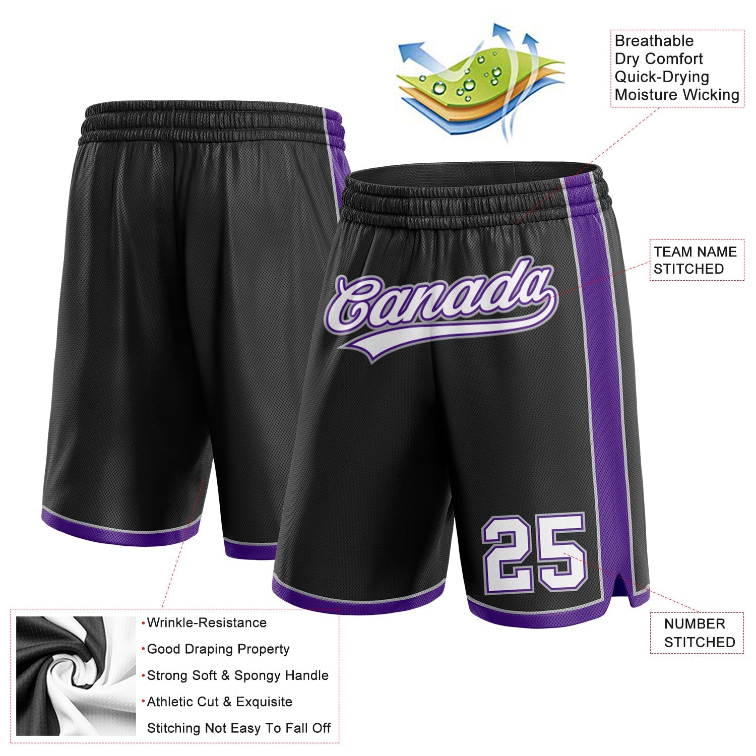Custom Black White Purple-Gray Authentic Basketball Shorts view 2