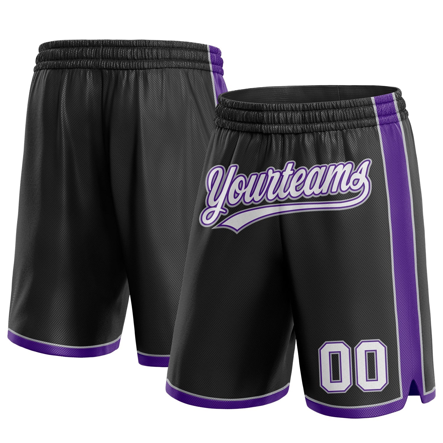 Custom Black White Purple-Gray Authentic Basketball Shorts - Main View