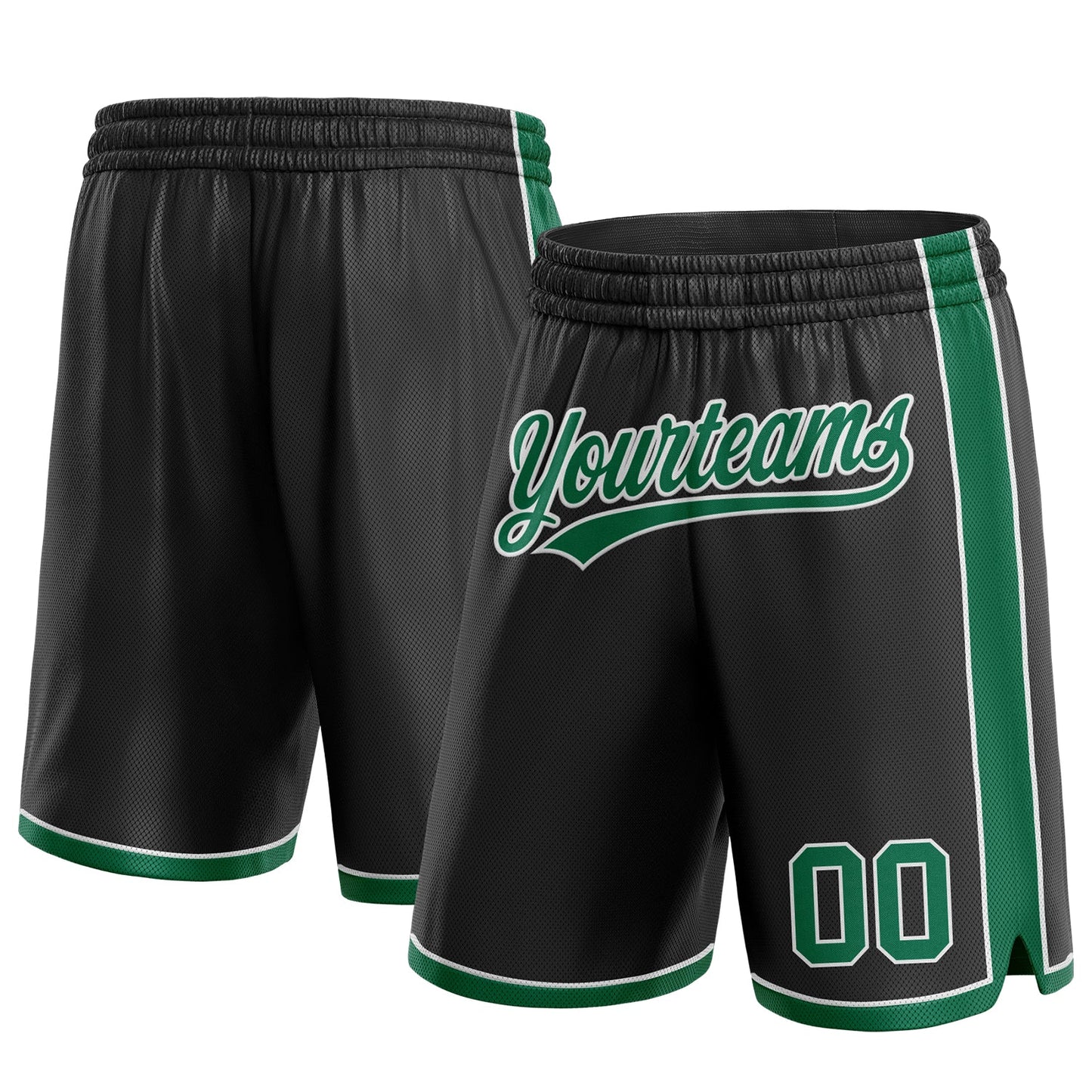 Custom Black Kelly Green-White Authentic Basketball Shorts - Main View