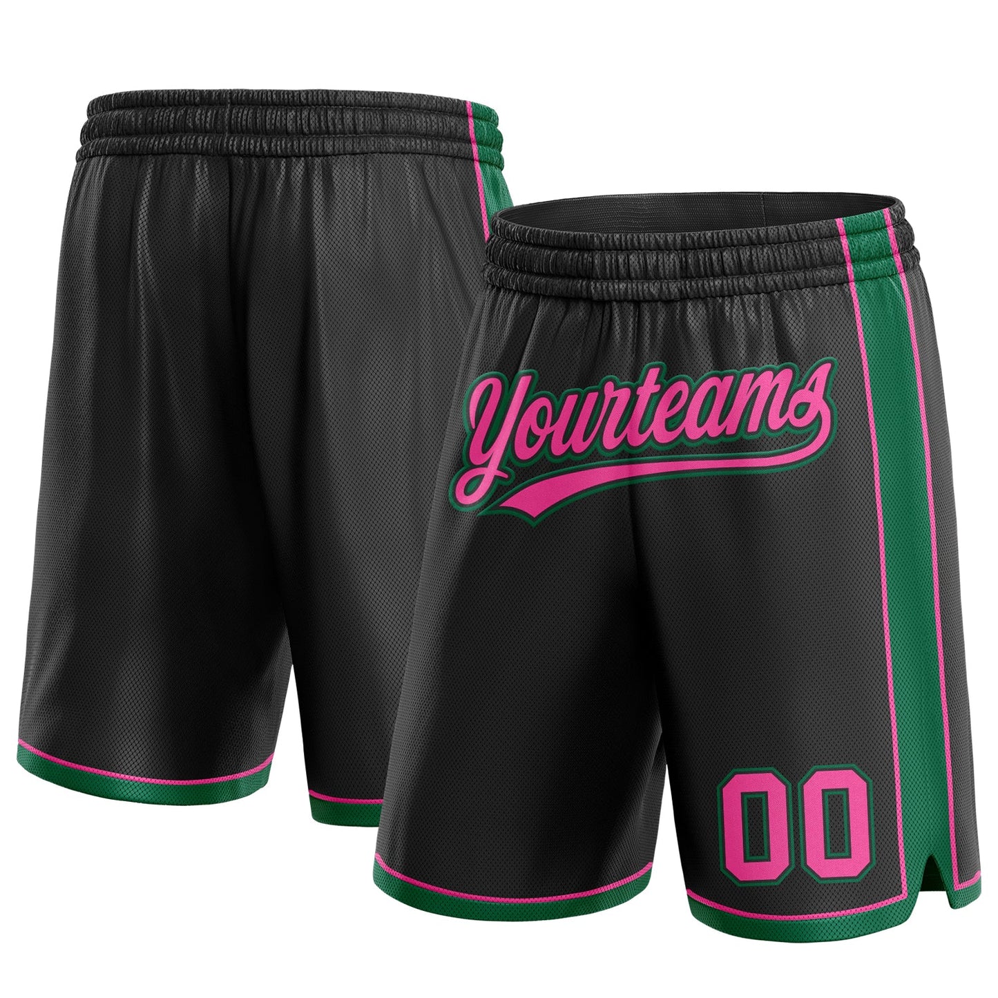 Custom Black Pink-Kelly Green Authentic Basketball Shorts - Main View