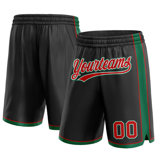 Custom Black Red-Kelly Green Authentic Basketball Shorts - Main View