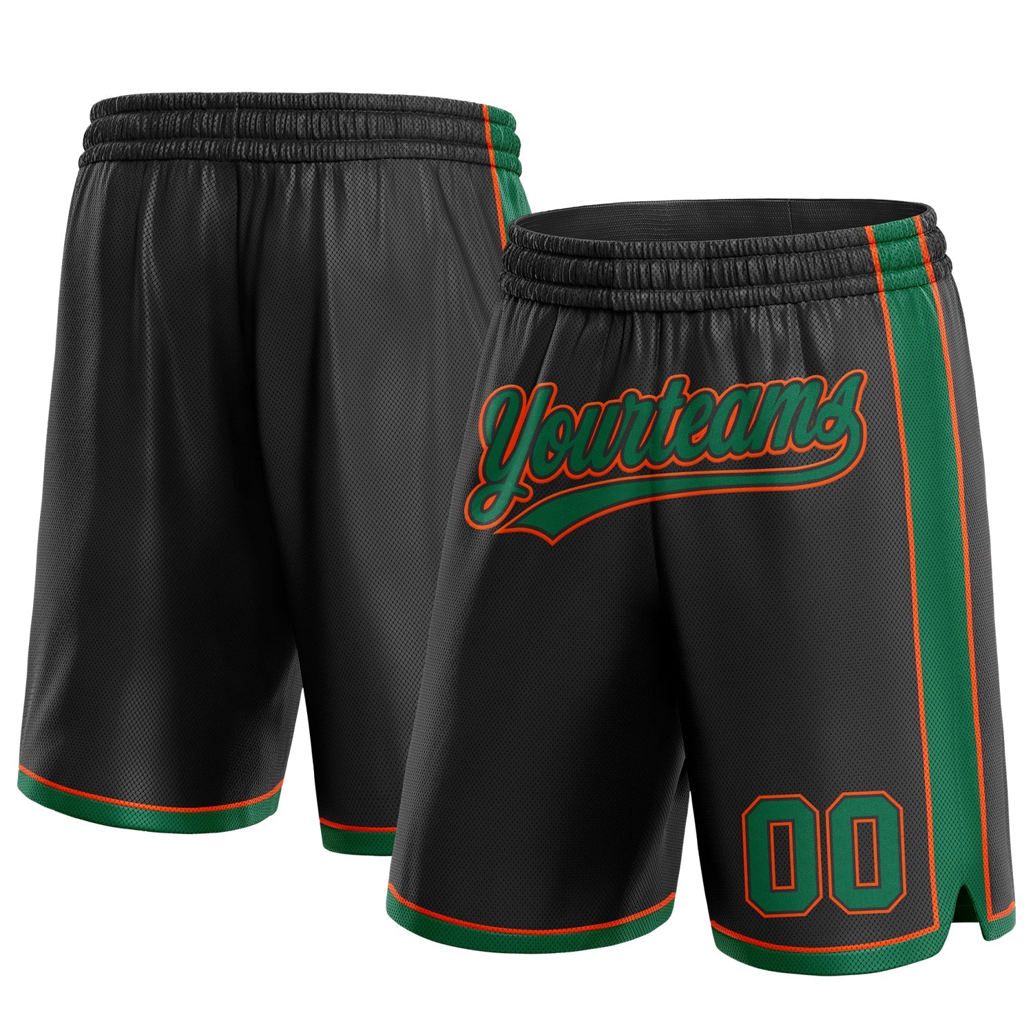 Custom Black Kelly Green-Orange Authentic Basketball Shorts - Main View