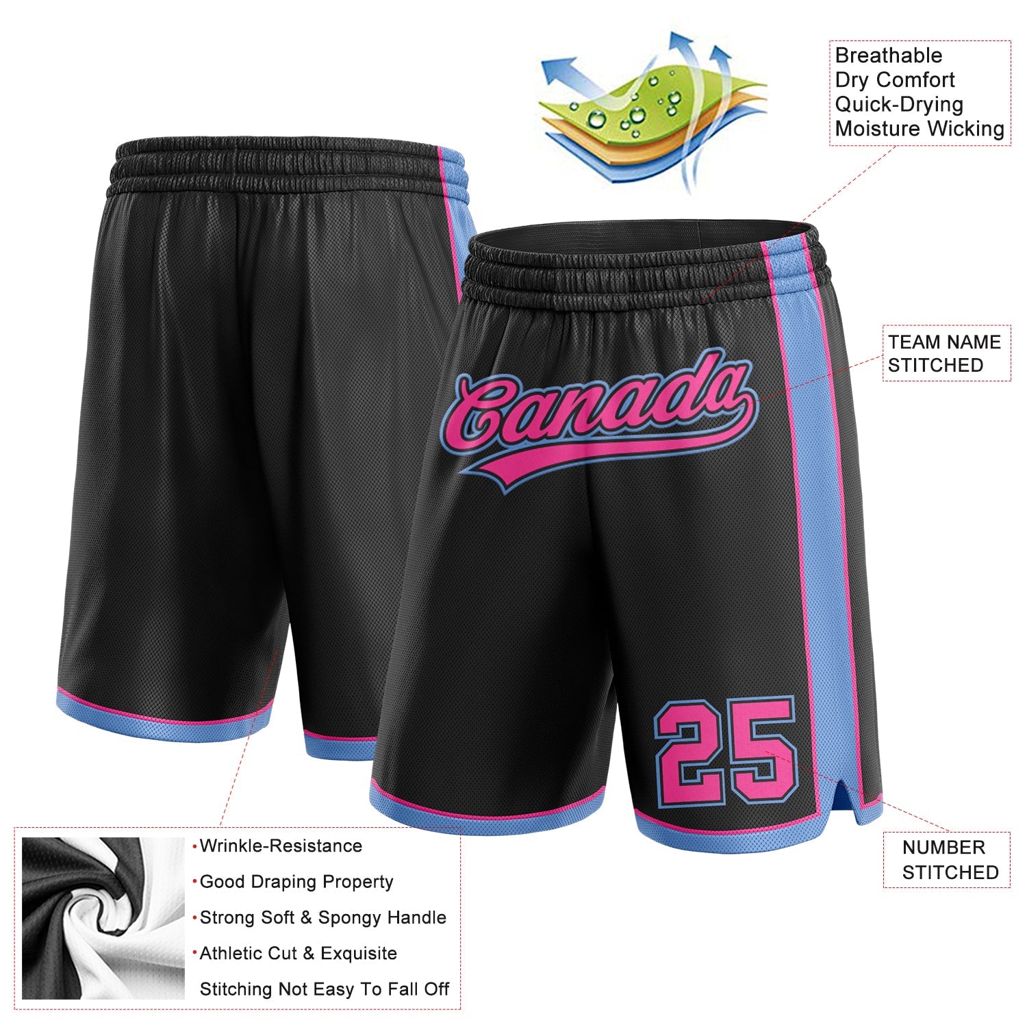 Custom Black Pink-Light Blue Authentic Basketball Shorts view 2