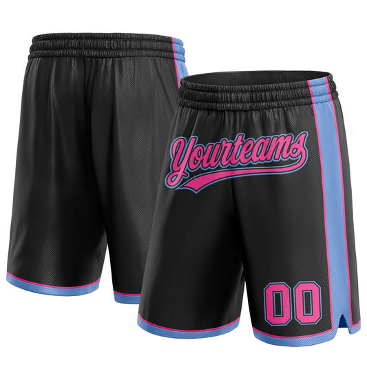 Custom Black Pink-Light Blue Authentic Basketball Shorts - Main View