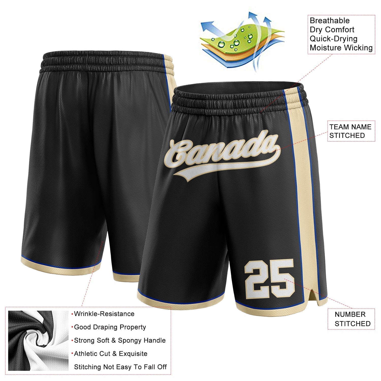 Custom Black White City Cream-Royal Authentic Basketball Shorts view 2