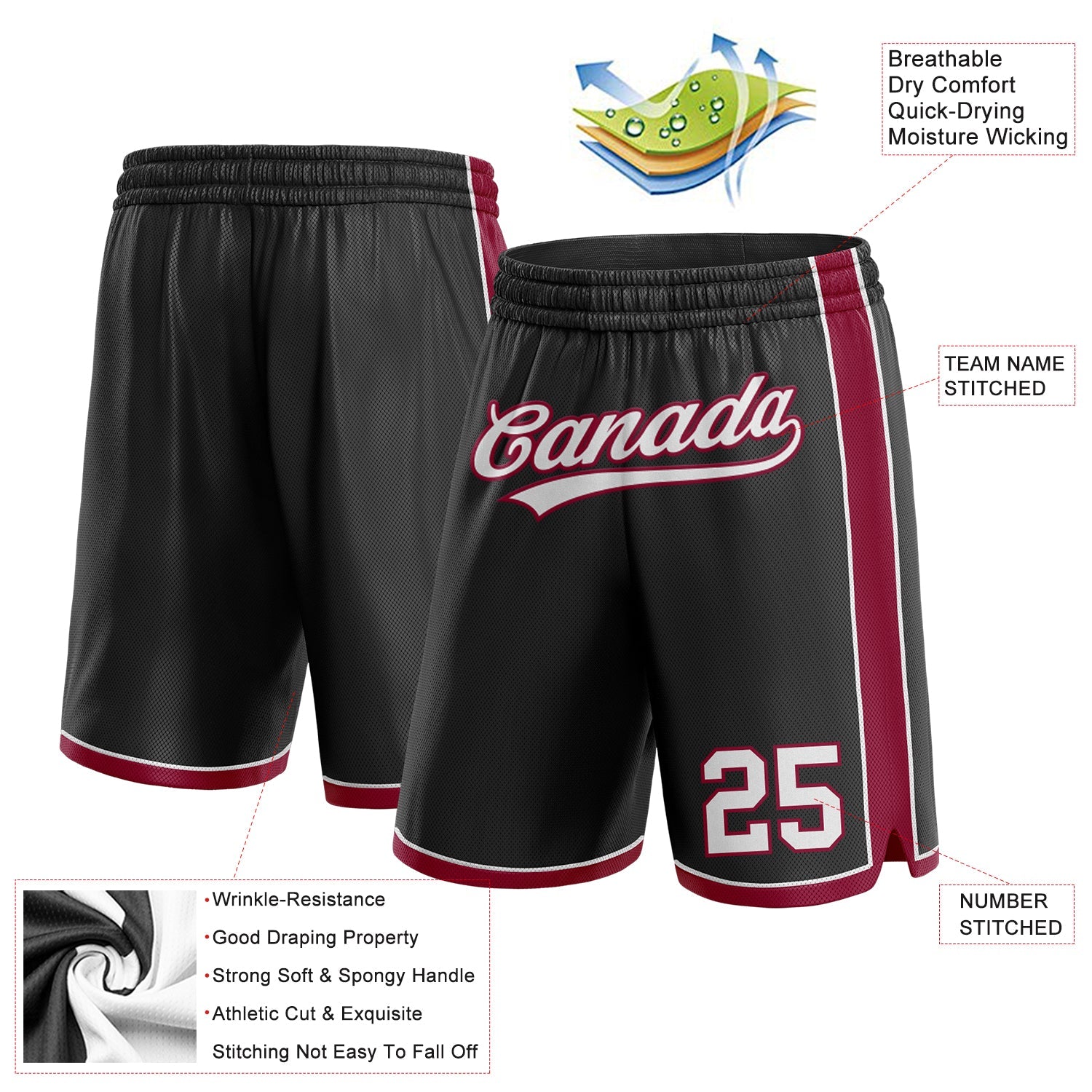 Custom Black White-Maroon Authentic Basketball Shorts view 2
