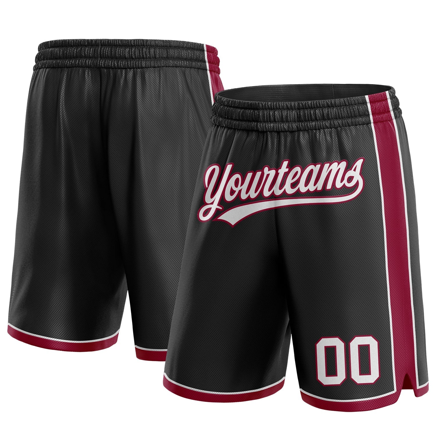 Custom Black White-Maroon Authentic Basketball Shorts - Main View