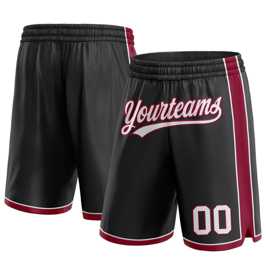 Custom Black White-Maroon Authentic Basketball Shorts - Main View