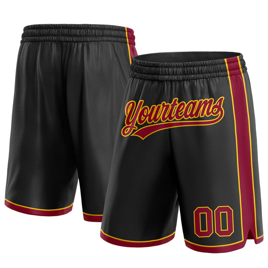 Custom Black Maroon-Yellow Authentic Basketball Shorts - Main View