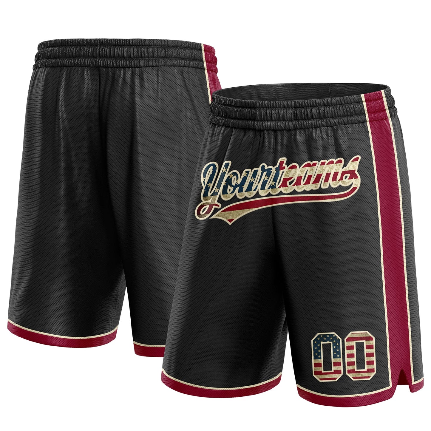 Custom Black Vintage USA Flag Maroon-Cream Authentic Basketball Shorts - Main View