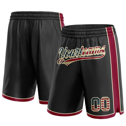 Custom Black Vintage USA Flag Maroon-Cream Authentic Basketball Shorts - Main View