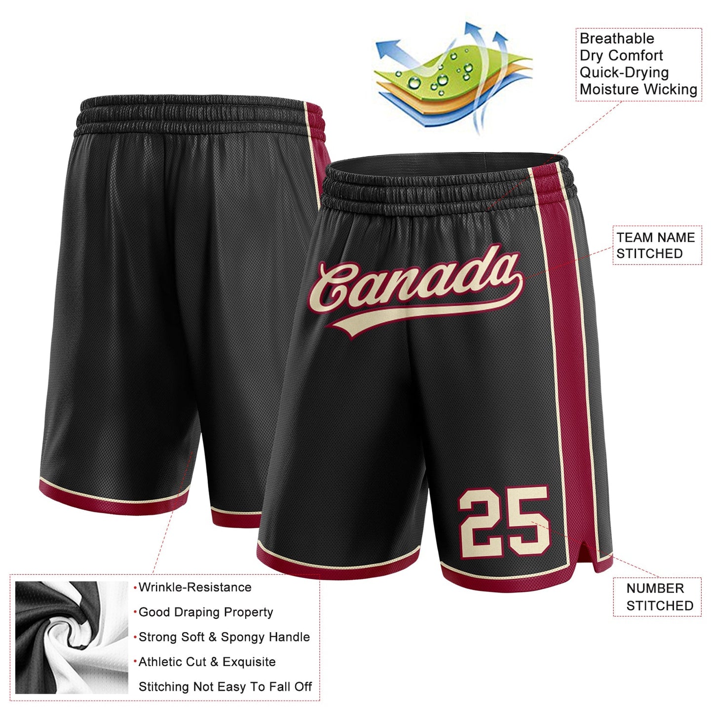 Custom Black Cream-Maroon Authentic Basketball Shorts view 2