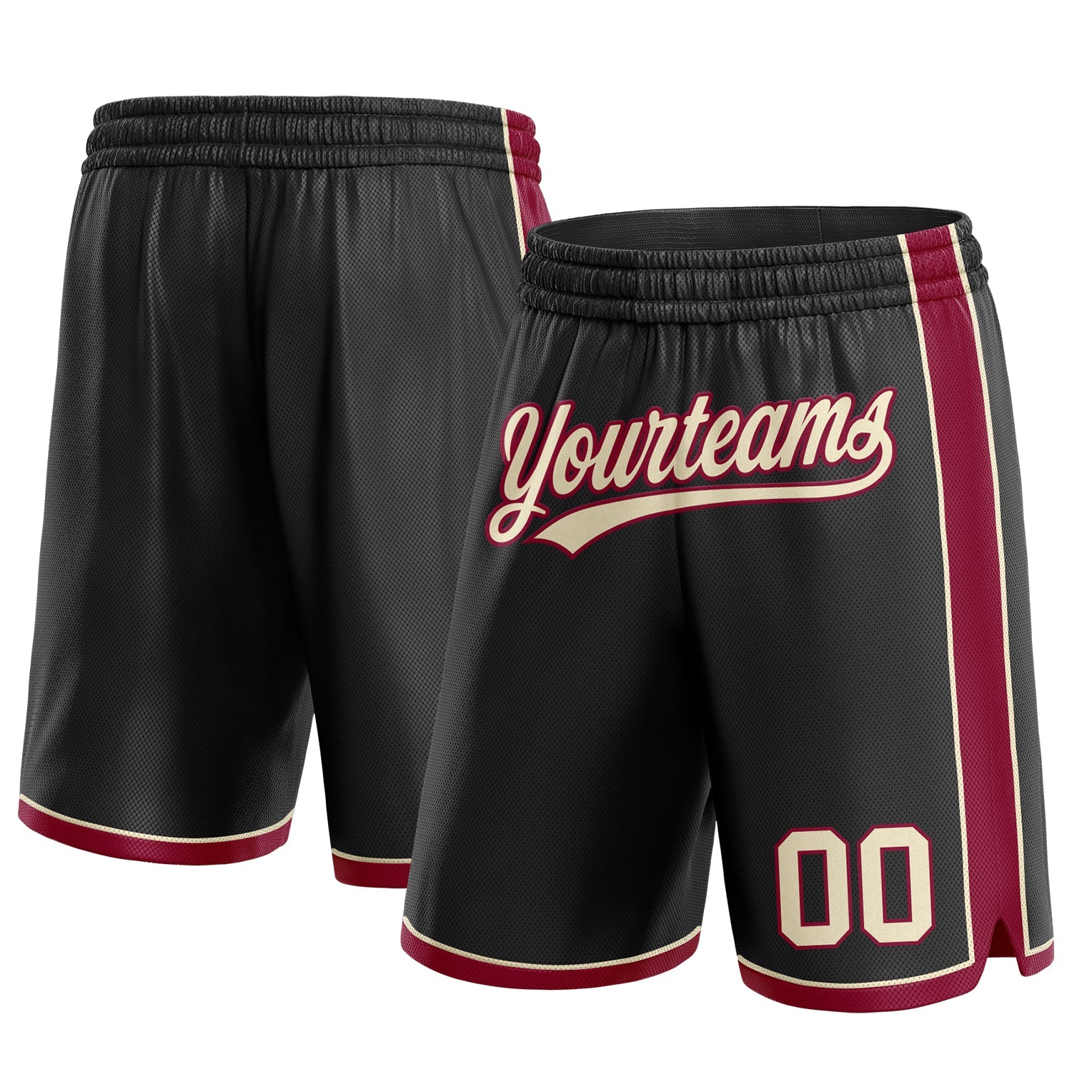 Custom Black Cream-Maroon Authentic Basketball Shorts - Main View