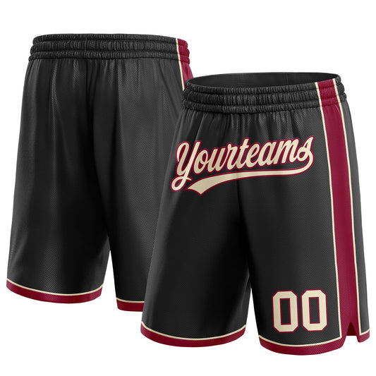 Custom Black Cream-Maroon Authentic Basketball Shorts - Main View