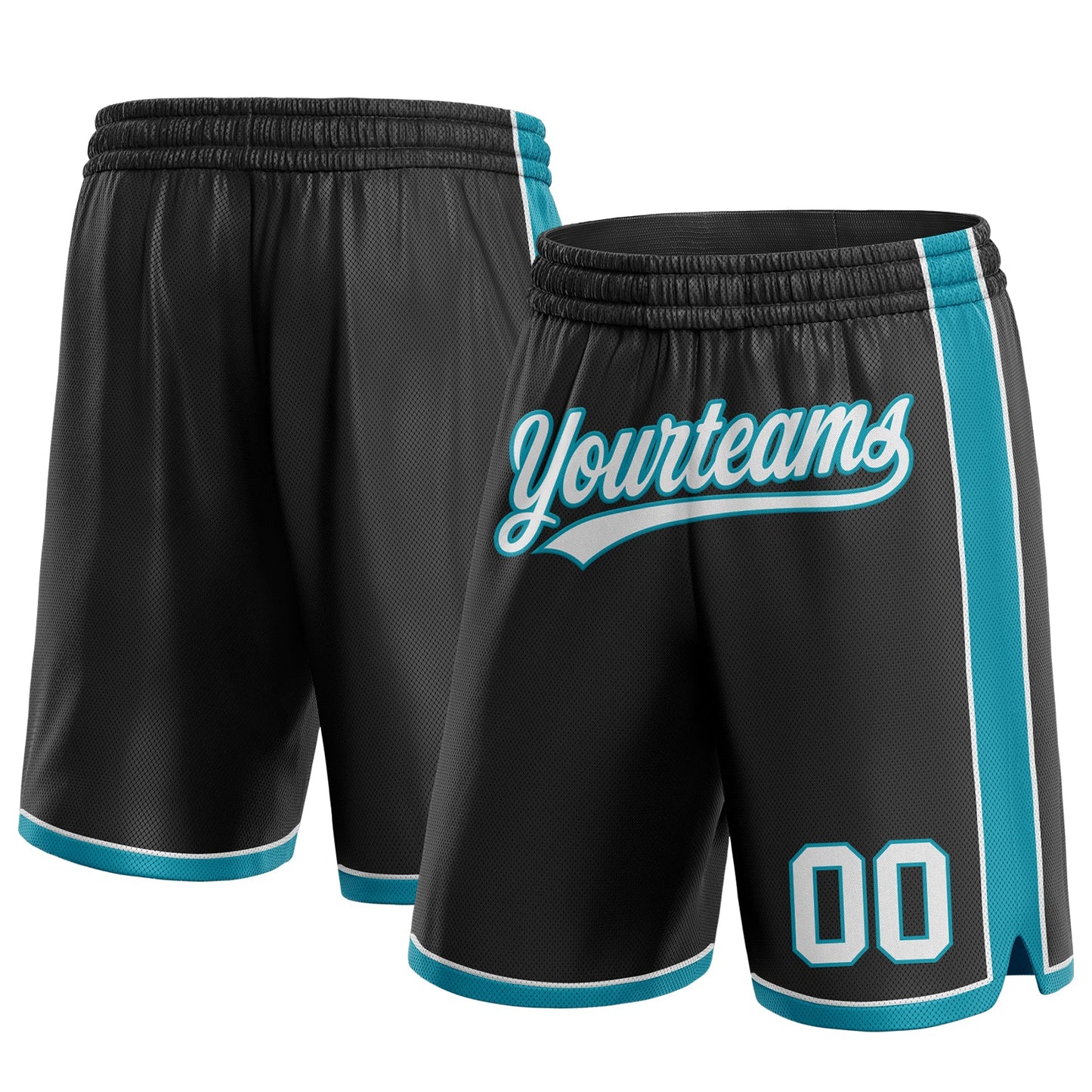 Custom Black White-Teal Authentic Basketball Shorts - Main View