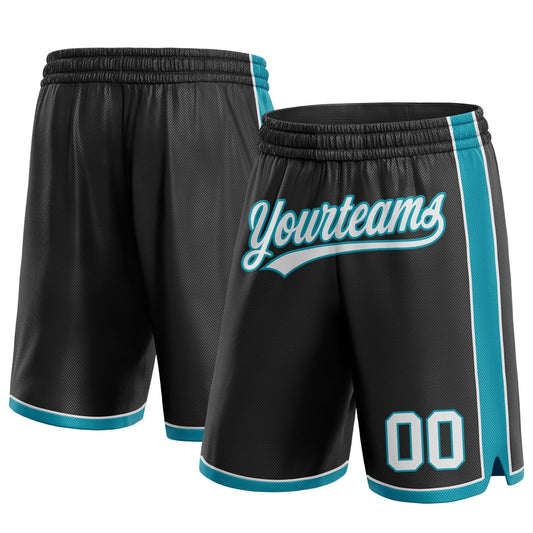Custom Black White-Teal Authentic Basketball Shorts - Main View