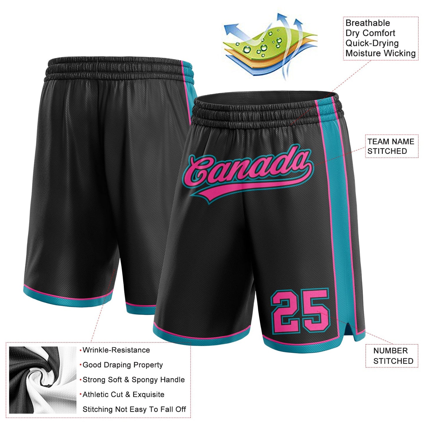 Custom Black Pink-Teal Authentic Basketball Shorts view 2
