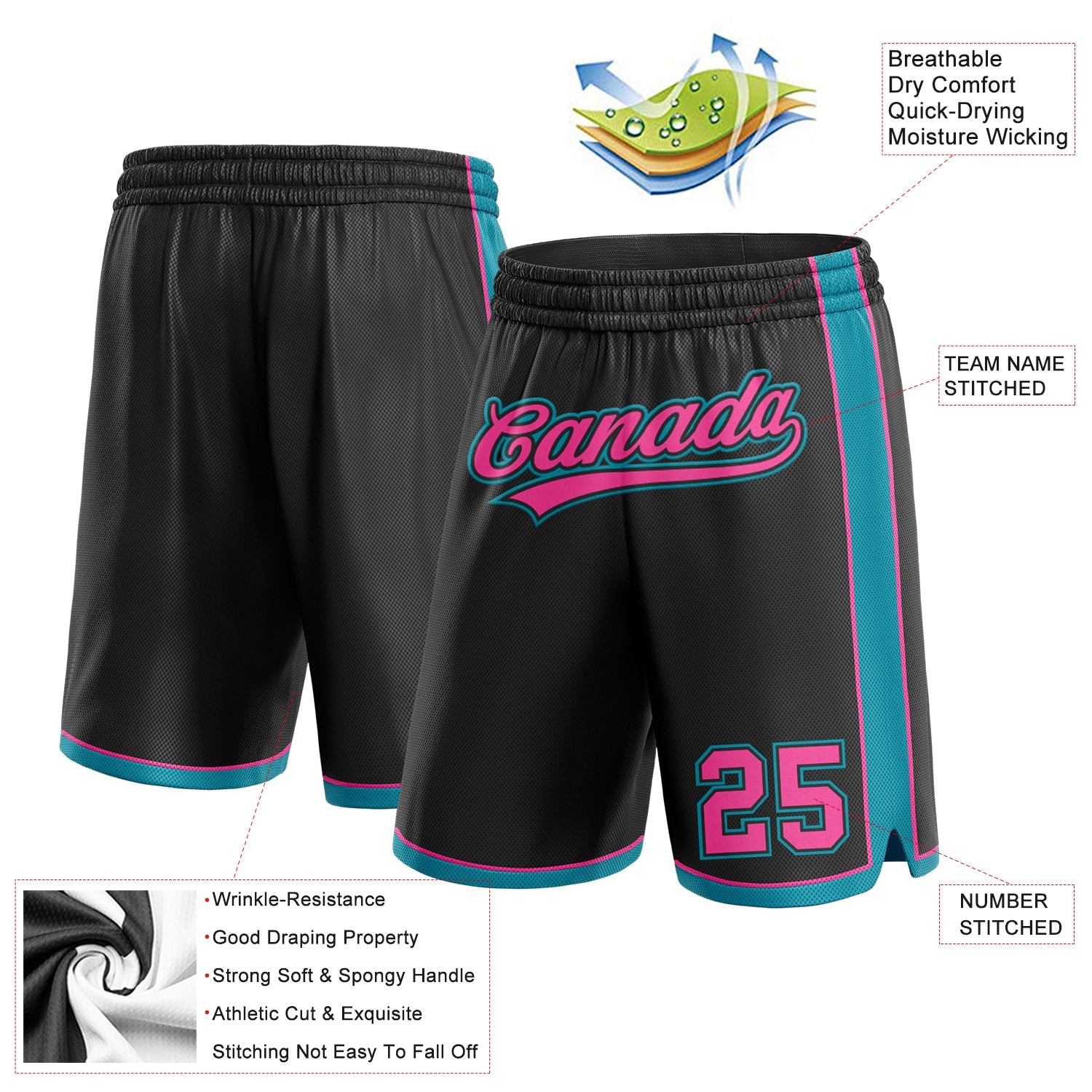 Custom Black Pink-Teal Authentic Basketball Shorts view 2