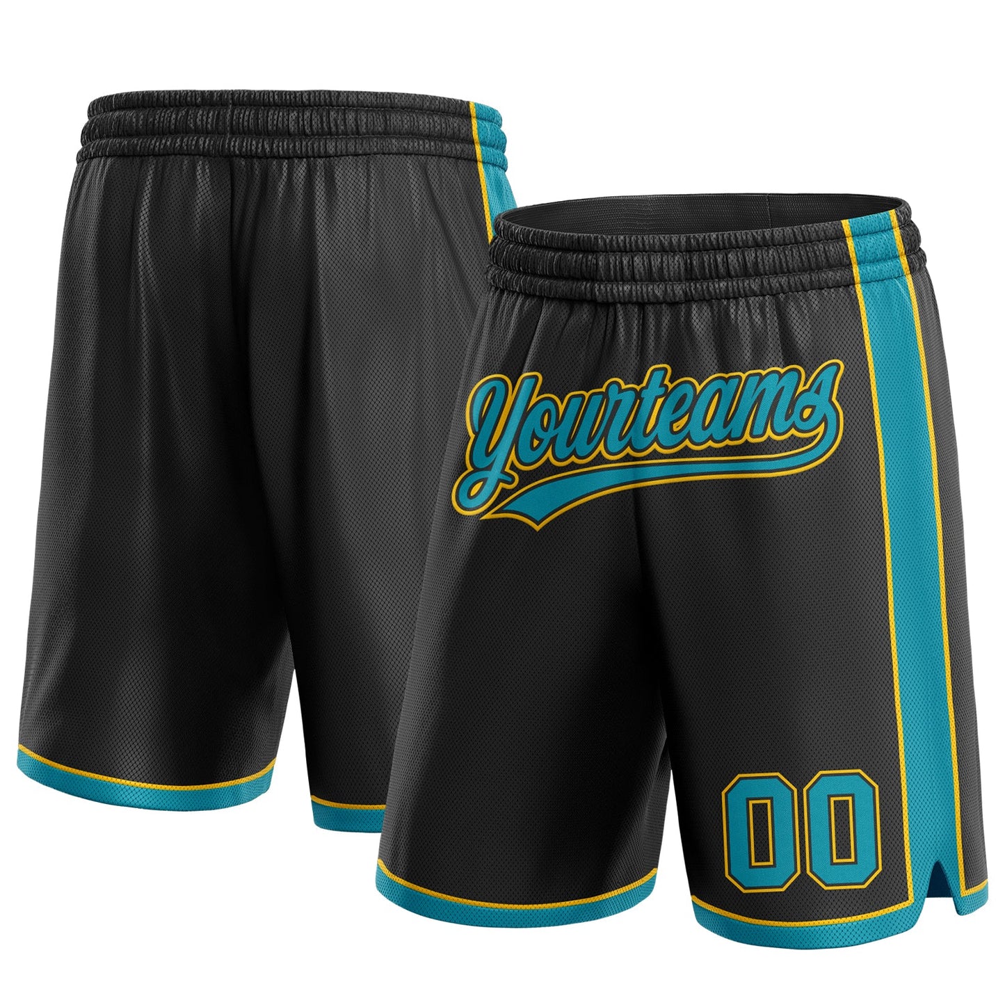Custom Black Teal-Yellow Authentic Basketball Shorts - Main View
