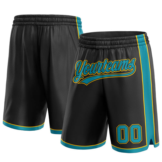 Custom Black Teal-Yellow Authentic Basketball Shorts - Main View
