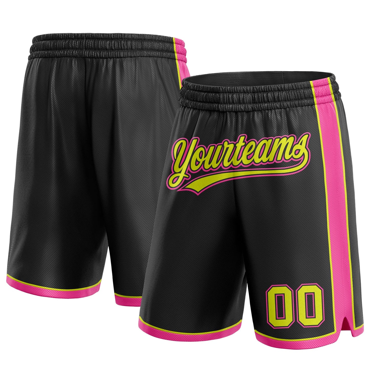 Custom Black Neon Yellow-Pink Authentic Basketball Shorts - Main View