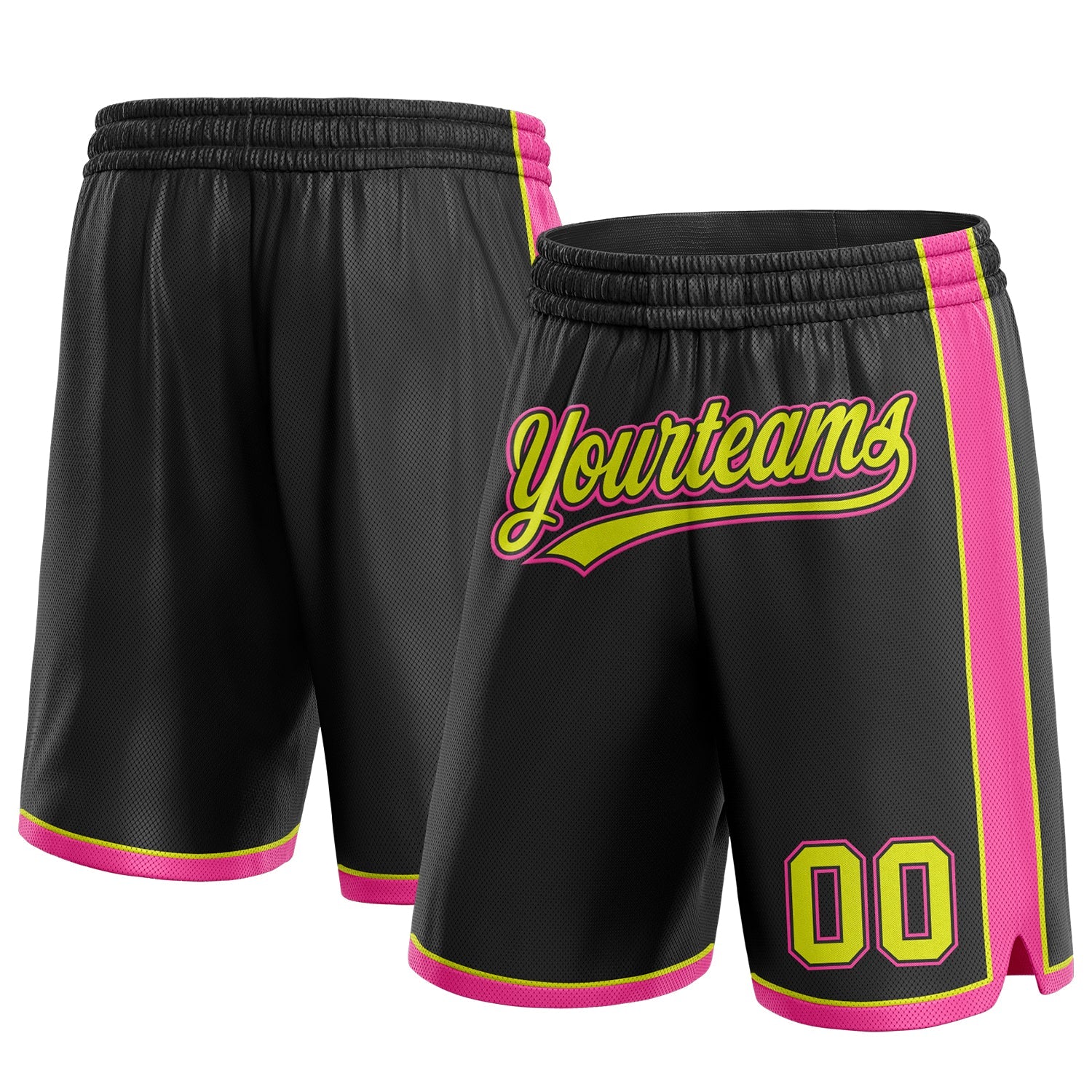Custom Black Neon Yellow-Pink Authentic Basketball Shorts - Main View