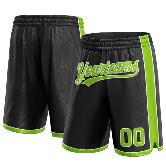 Custom Black Neon Green-White Authentic Basketball Shorts - Main View