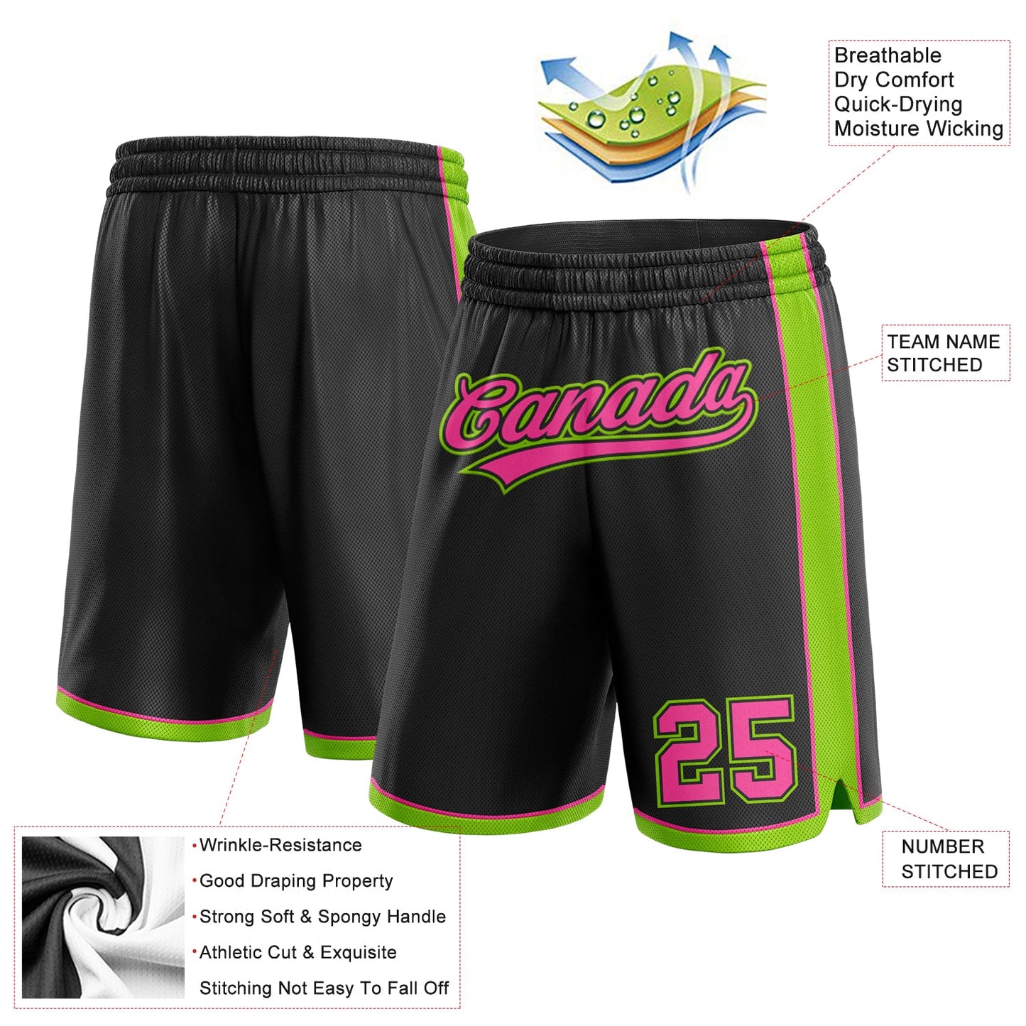 Custom Black Pink-Neon Green Authentic Basketball Shorts view 2