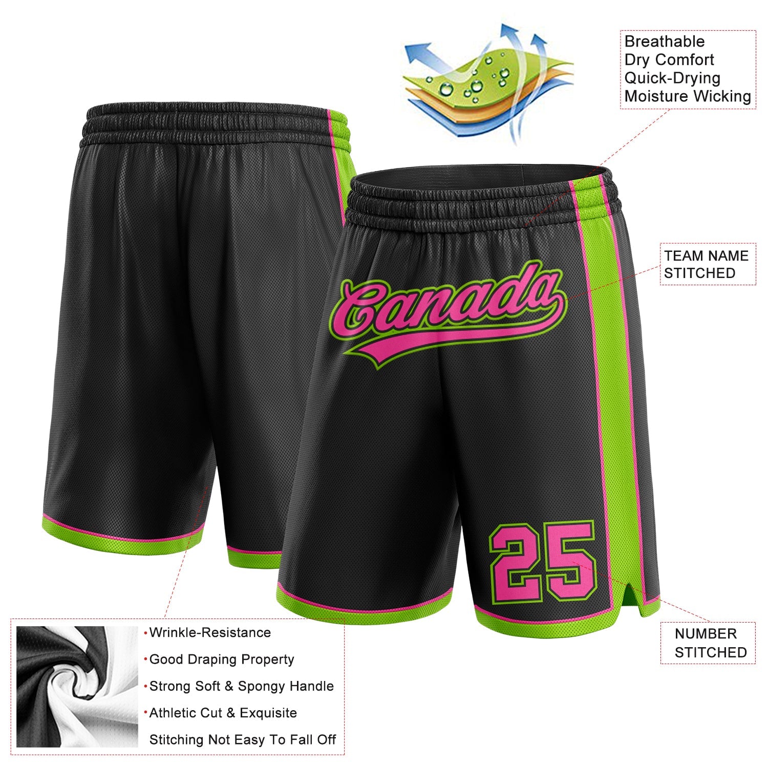 Custom Black Pink-Neon Green Authentic Basketball Shorts view 2