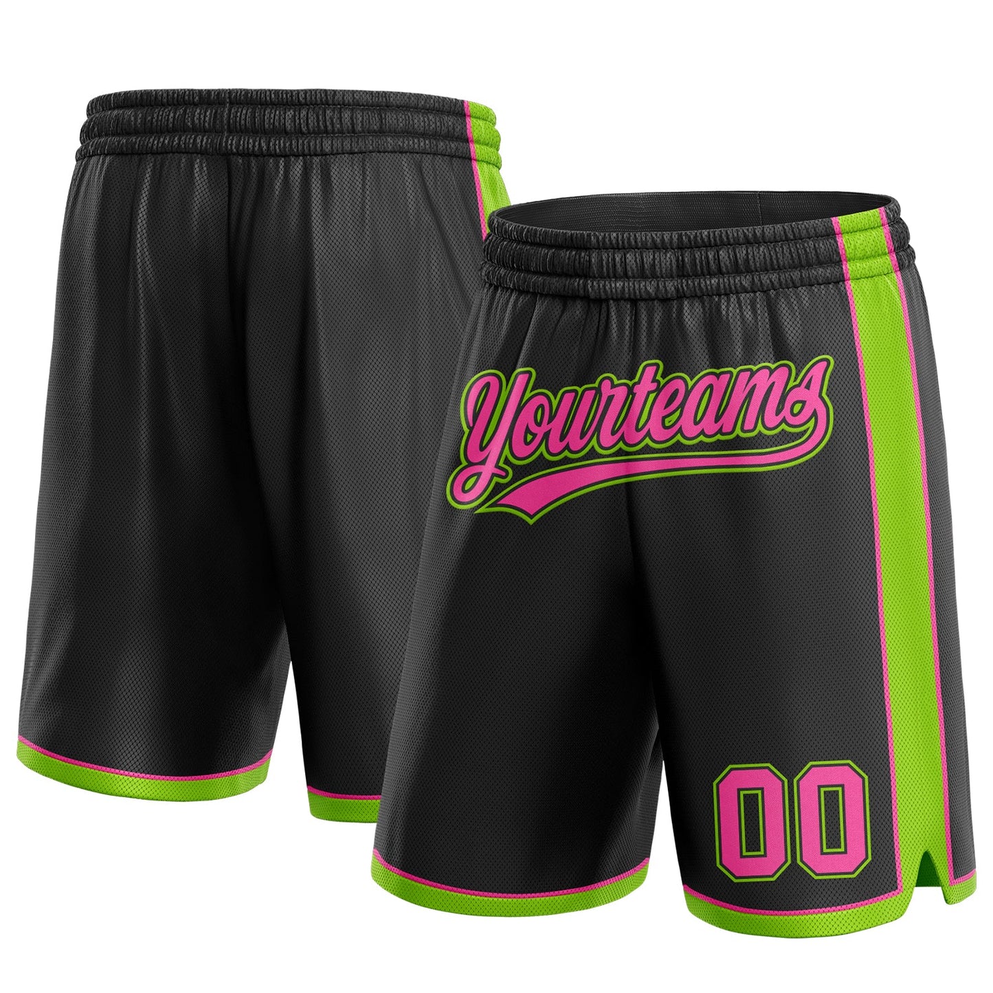 Custom Black Pink-Neon Green Authentic Basketball Shorts - Main View