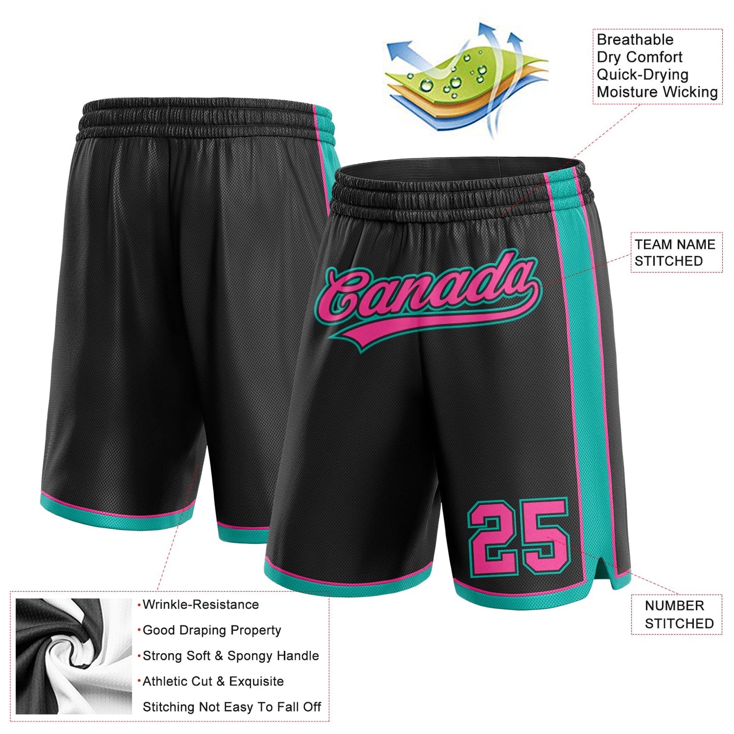 Custom Black Pink-Aqua Authentic Basketball Shorts view 2