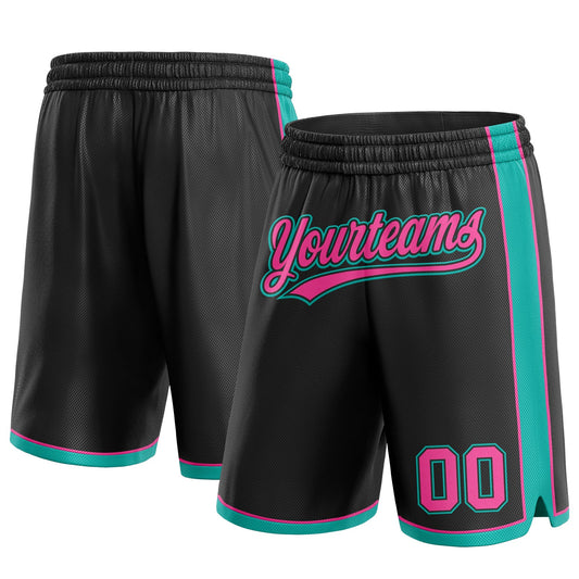 Custom Black Pink-Aqua Authentic Basketball Shorts - Main View