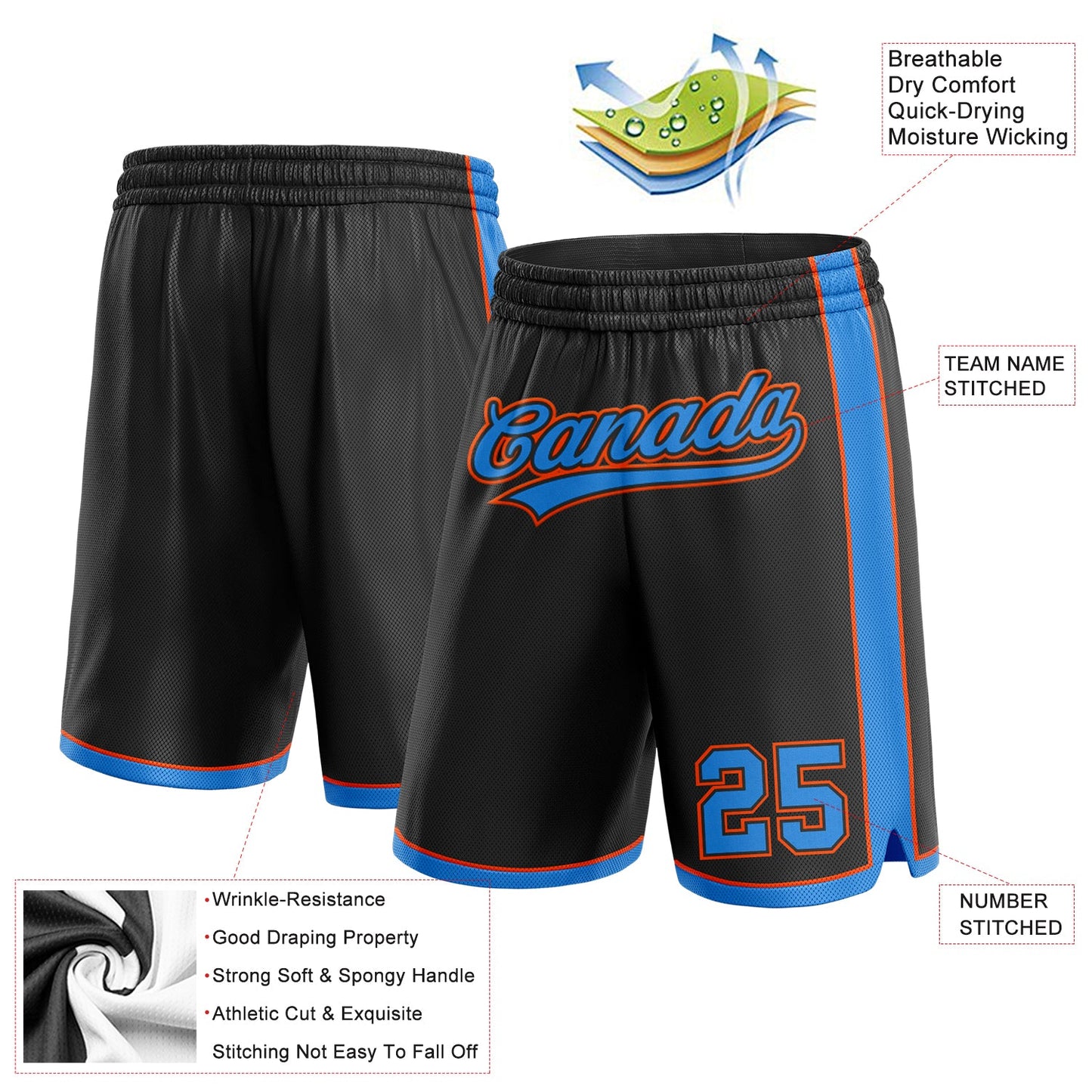 Custom Black Powder Blue-Orange Authentic Basketball Shorts view 2