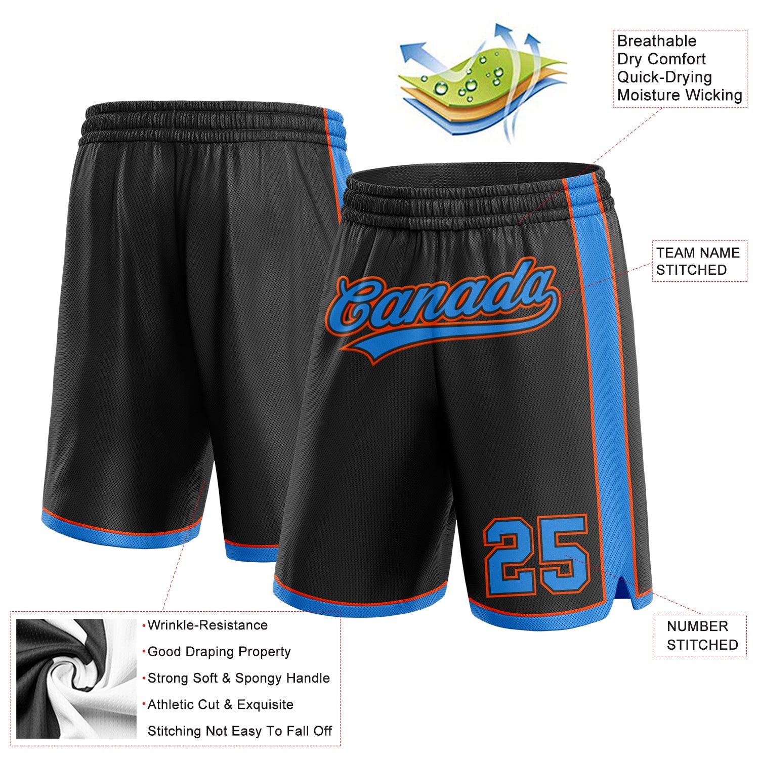 Custom Black Powder Blue-Orange Authentic Basketball Shorts view 2