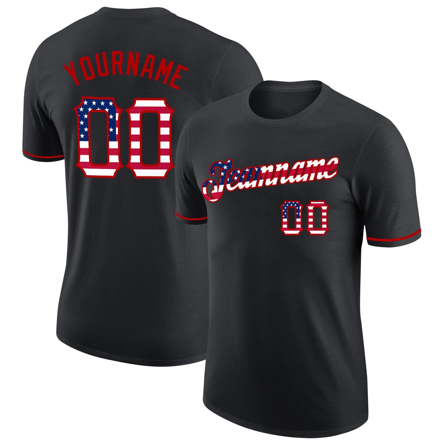 Custom Black USA Flag-Red Performance T-Shirt - Main View