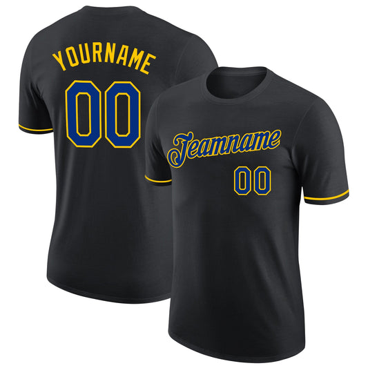 Custom Black Royal-Yellow Performance T-Shirt - Main View