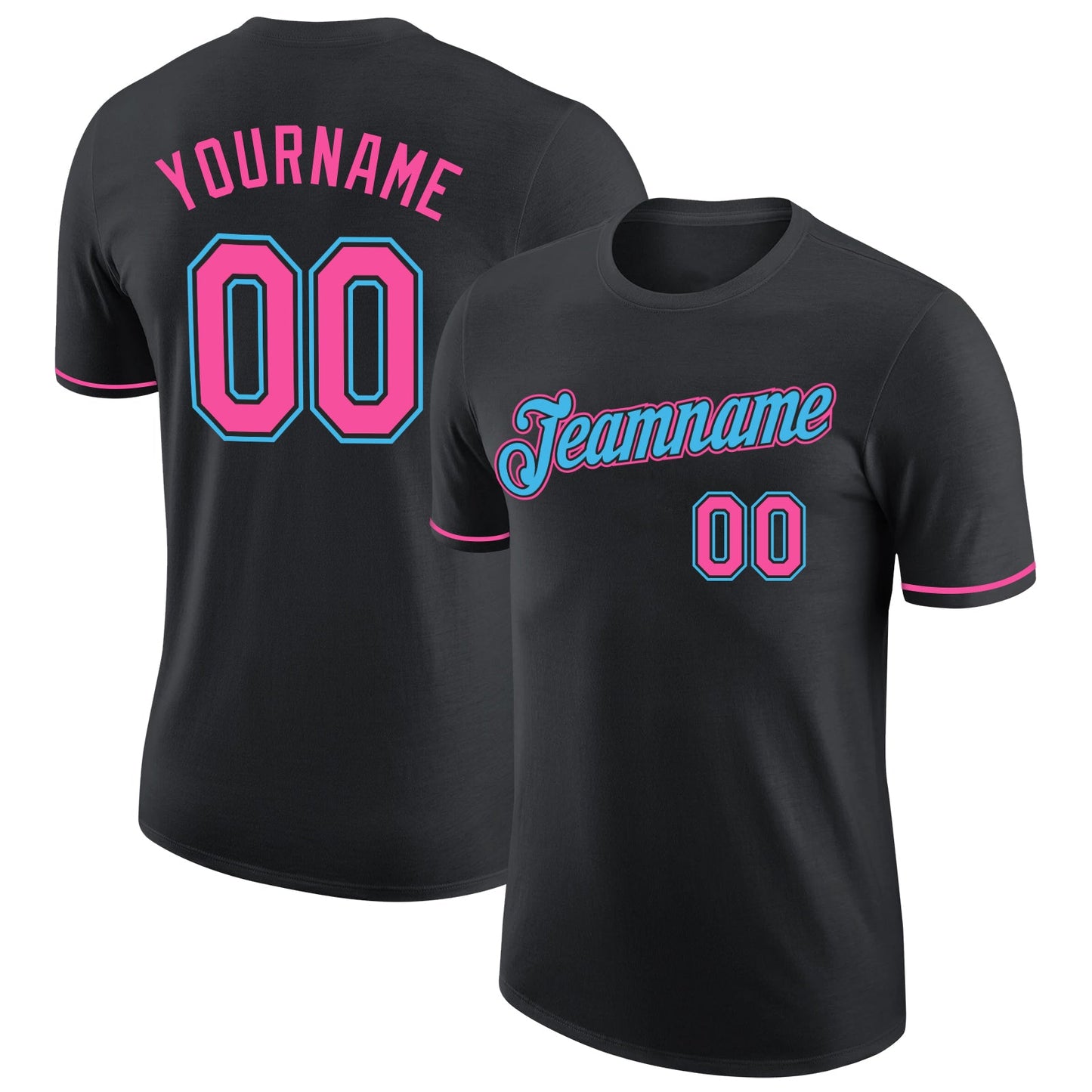 Custom Black Pink-Sky Blue Performance T-Shirt - Main View