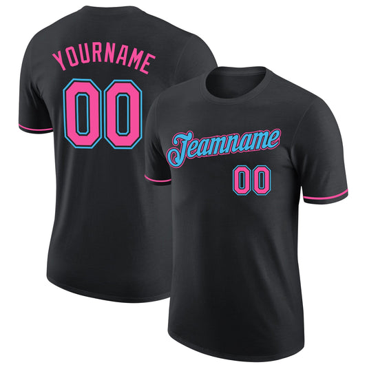 Custom Black Pink-Sky Blue Performance T-Shirt - Main View