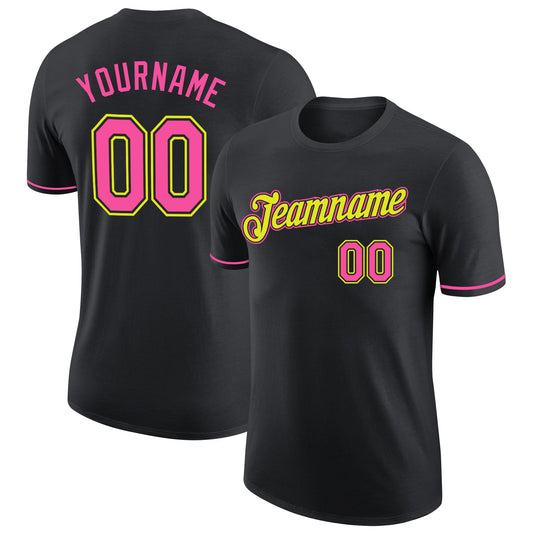 Custom Black Pink-Neon Yellow Performance T-Shirt - Main View