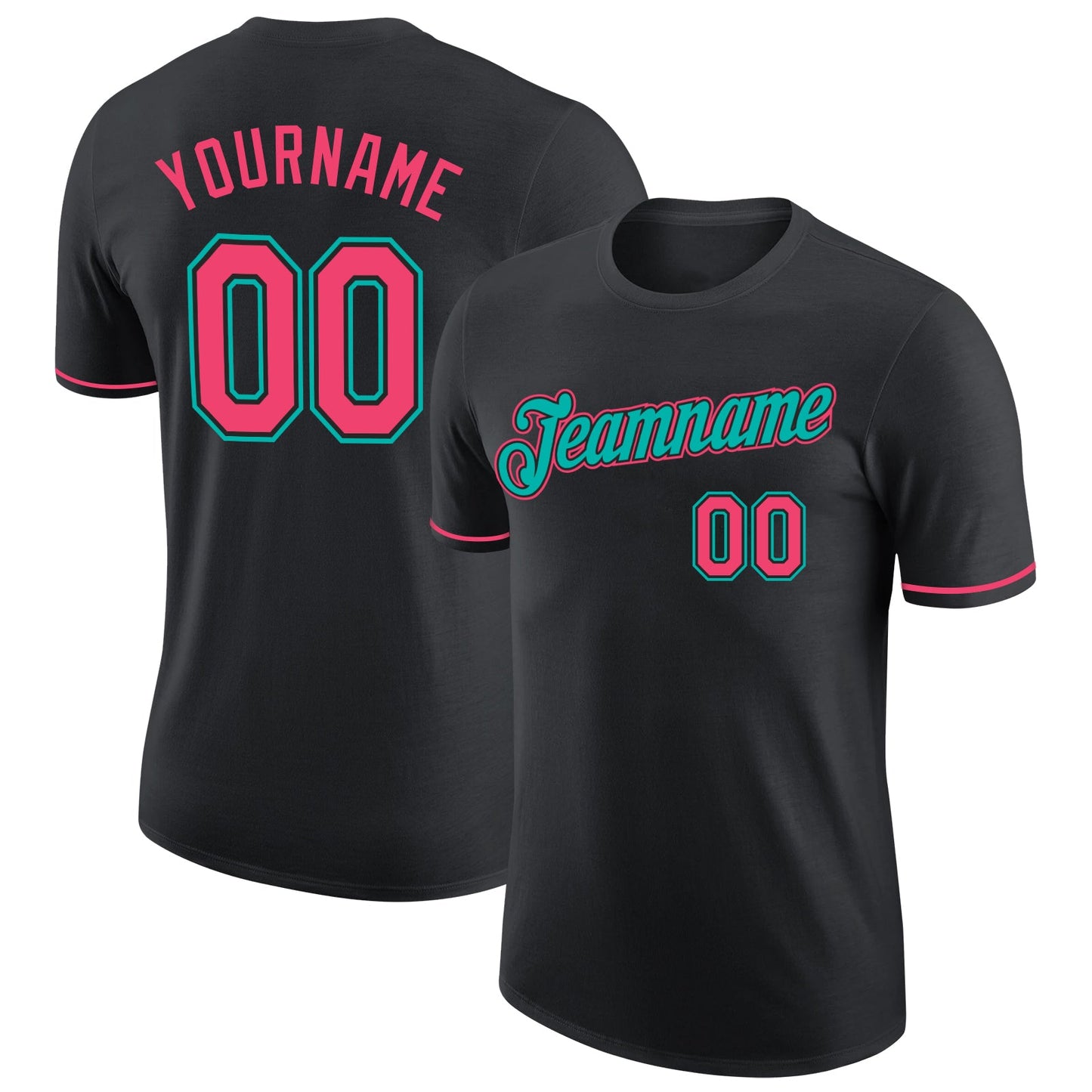 Custom Black Neon Pink-Aqua Performance T-Shirt - Main View