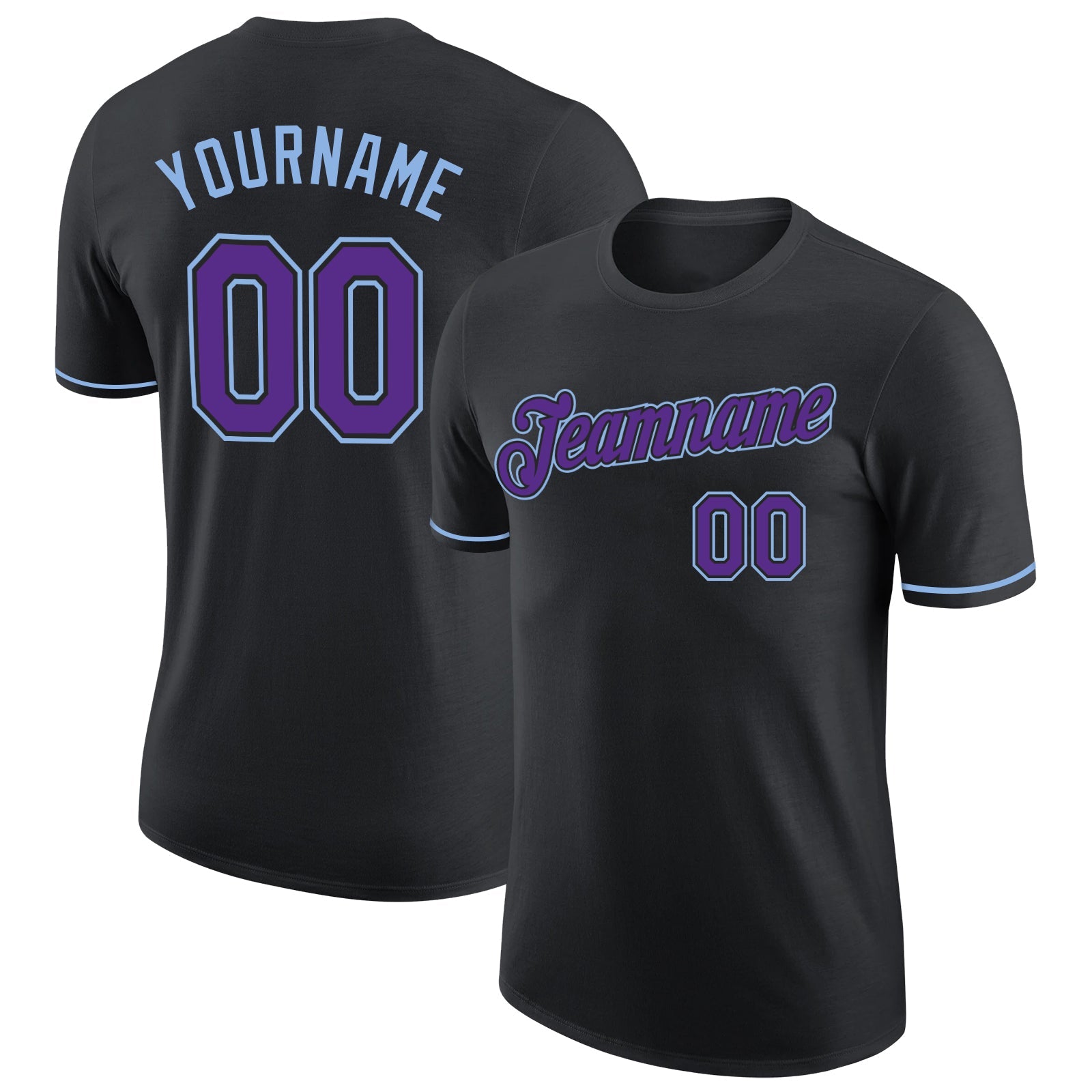 Custom Black Purple-Light Blue Performance T-Shirt - Main View