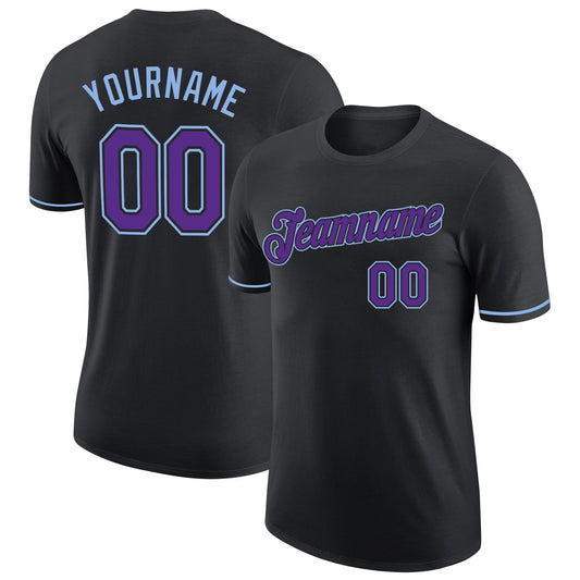 Custom Black Purple-Light Blue Performance T-Shirt - Main View