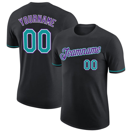 Custom Black Teal-Purple Performance T-Shirt - Main View