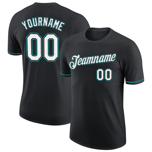 Custom Black White-Teal Performance T-Shirt - Main View
