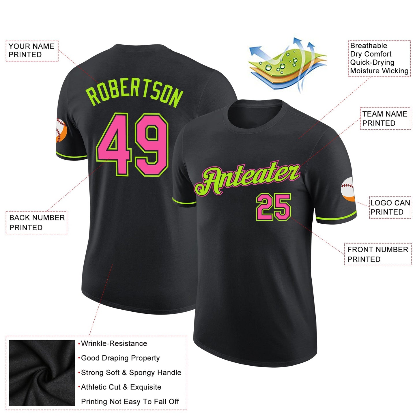 Custom Black Pink-Neon Green Performance T-Shirt view 2