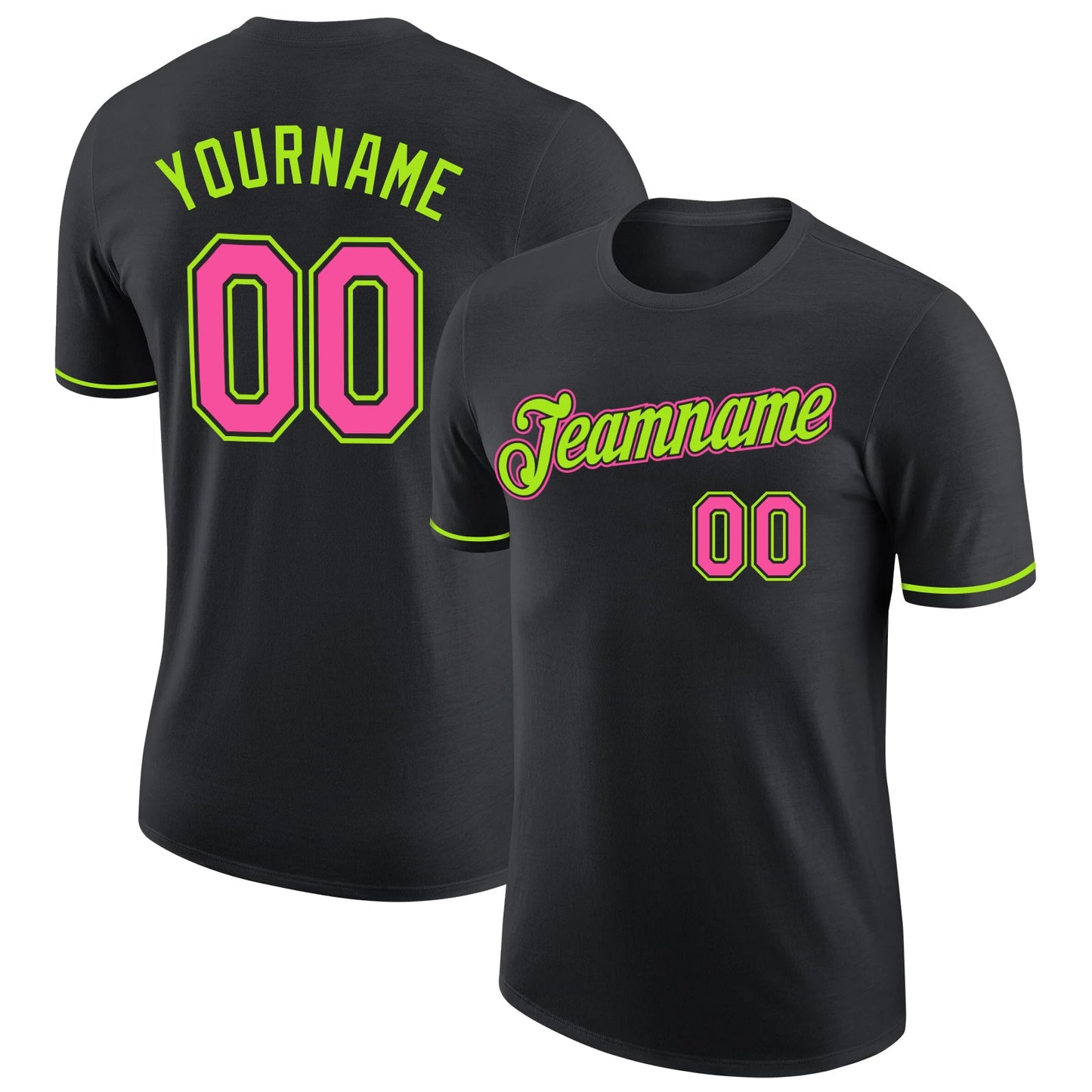 Custom Black Pink-Neon Green Performance T-Shirt - Main View