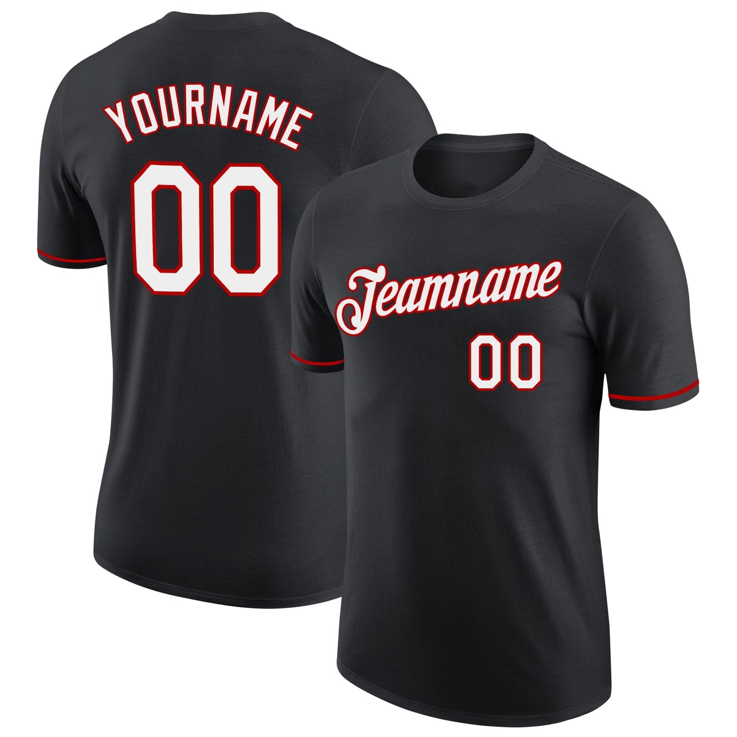 Custom Black White-Red Performance T-Shirt - Main View