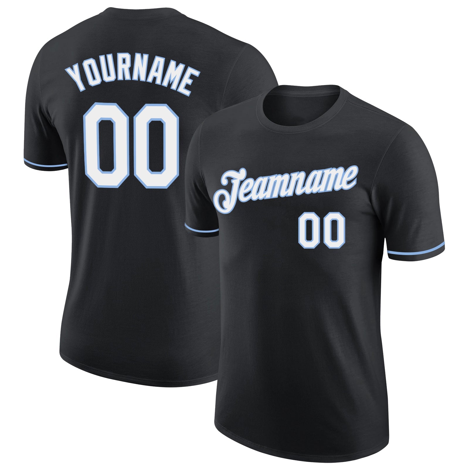 Custom Black White-Light Blue Performance T-Shirt - Main View