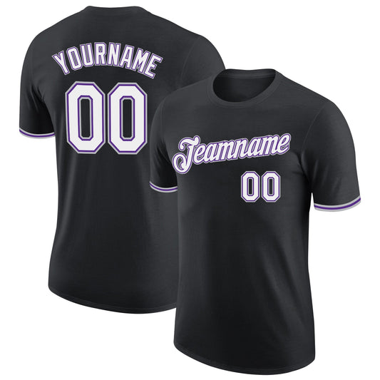 Custom Black White Purple-Gray Performance T-Shirt - Main View