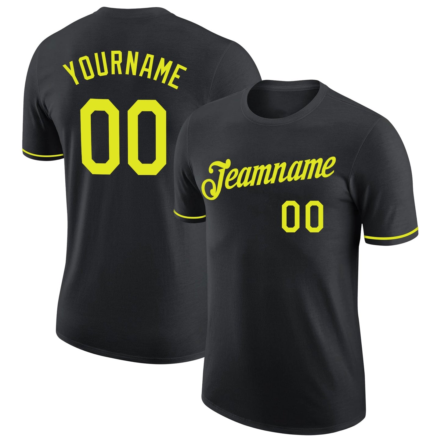 Custom Black Neon Yellow Performance T-Shirt - Main View